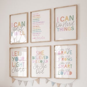 Lot de 6 impressions affirmation, décoration de chambre de filles, art mural motivant pour filles, affirmation quotidienne, impressions chambre de bébé filles, impressions salle de jeux