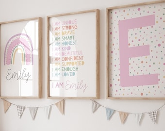 Girls Personalised Affirmation Prints, Girls Nursery Prints, Pastel Colours, Rainbow Prints, Rainbow Wall Art, Positive Prints, Set of 3