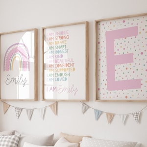Set of 3 Girls Affirmation Prints, Girls Nursery Prints, Personalised, Pastel, Rainbow Prints, Rainbow Wall Art, Positive Prints, Playroom