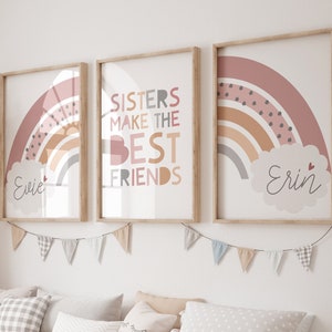 Sisters Bedroom Prints, Nursery Wall Art, Sisters Make The Best Friends Wall Art, Personalised Prints, Rainbow Siblings Wall Art, Blush Pink