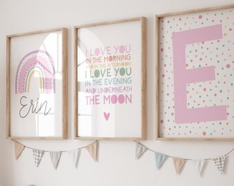 Rainbow Nursery Prints, Set of 3, Girls Nursery Decor, Girls Bedroom, Pastel Colours, Toddler Bedroom, Baby Girl, SALE, Playroom Prints