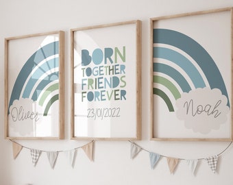 Brothers Bedroom Decor, Twins Bedroom Print, Born Together Friends Forever, Boys Bedroom Decor, Playroom, Boys Wall Art, Twins Wall Art