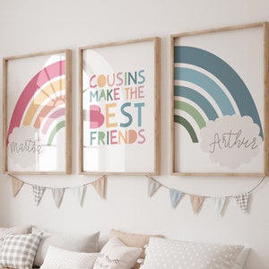 Set of 3, Cousins Make Best Friends Prints, Rainbow Prints, Playroom Prints, Playroom Wall Art, Cousins, Boys Bedroom, Girls Bedroom