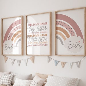 Set of 3 Nursery Prints, Siblings Prints, Personalised Prints, Big Sis Lis Sis, Rainbow Prints, Sisters Bedroom, Playroom, Sister Quote