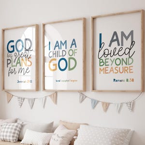 Conjunto de 3 impressões de versículos da Bíblia, arte de parede cristã, impressões de berçário para meninos, decoração de quarto de meninos, decoração de berçário, impressões de escrituras, escola dominical