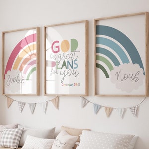 Rainbow Bedroom Prints, Set of 3 Bible Prints, Girls Bedroom Decor, Girls Nursery Prints, Christian Wall Art, Nursery Wall Art, Playroom