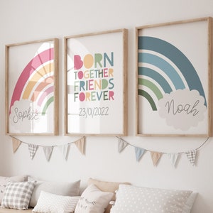 Twins Nursery Prints, Rainbow Prints, Twins Bedroom Prints, Twins Bedroom Decor, Twin Quotes, Sibling Prints, Personalised Name Prints