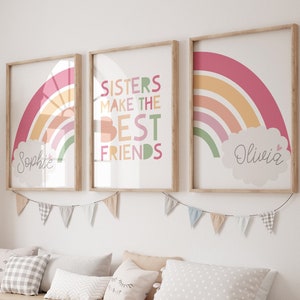 Sisters Bedroom Decor, Sisters Make The Best Friends Wall Art, Personalised Prints, Rainbow Prints, Sisters Bedroom, Siblings Wall Art