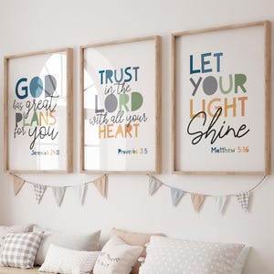 Set of 3 Boys Bible Verse Prints, Christian Wall Art, Boys Nursery Prints, Boys Nursery Wall Art, Christian Prints, Boys Bedroom Prints