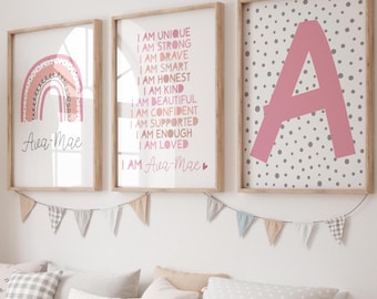 Girls Personalised Rainbow Print Set of 3, Girls Bedroom Prints, Girls Bedroom Decor, Affirmation Prints, Girls Wall Art  Nursery Wall Art