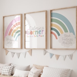3er Set Calming Corner Poster, Gefühlsposter, Erdungstechniken, Bewältigungsfähigkeiten, ruhige Klassenzimmerdekoration, Achtsamkeit, beruhigender Raum