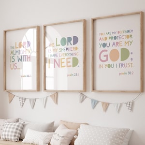Set of 3 Bible Verse Prints, Girls Nursery Prints, Girls Bedroom Decor, God, Christian Wall Art, Nursery Wall Art, Jesus, Scripture Prints