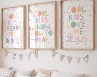 Set of 3 Christian Prints for Kids, Christian Wall Art, Girls Christian Nursery Prints, Girls Bedroom Decor, Nursery Wall Art, Sunday School