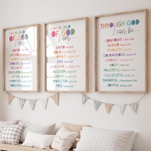 Christian Wall Art, Set of 3, Child of God, Affirmation Prints, Motivational Christian Prints, Bible Verse Prints, Sunday School Decor