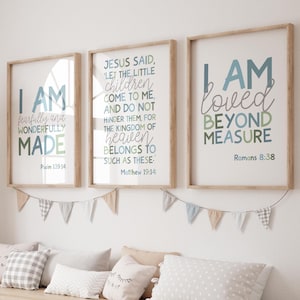 3 láminas con versículos bíblicos, arte mural cristiano, láminas para la habitación de niños, decoración para el dormitorio de niños, arte mural para guardería, láminas para la escuela dominical, láminas con versículos bíblicos