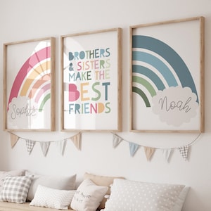 Set of 3 Playroom Prints, Brother and Sister Prints, Rainbow Prints, Rainbow Wall Art, Playroom Wall Art, Colourful, Siblings Prints