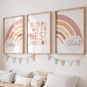 Set of 3 Nursery Prints, Sisters Make The Best Friends Wall Art, Sisters Bedroom, Rainbow, Siblings, Boho, Big Sis Lil Sis. Sister Gift