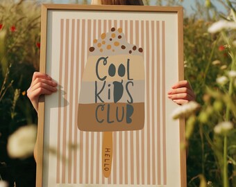 Cool Kids Club, Boys Bedroom Decor, Nursery Wall Art, Nursery Prints, Playroom, Stripes, Cute Nursery Decor, Ice Lolly, Taupe, Baby Boy