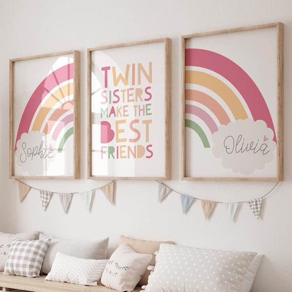 Sister Prints, Twins Bedroom Prints, Girls Nursery Prints, Girls Bedroom Prints, Pastel Colours, Girls Bedroom Wall Art, Playroom Prints
