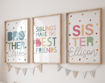 Siblings Make Best Friends, Playroom Prints, Siblings Prints, Rainbow Wall Art, Playroom Wall Art, Colourful Playroom Sign, Set of 3