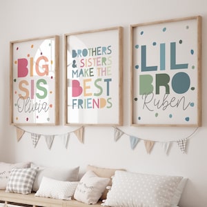 Brother and Sister Make Best Friends Prints, Sibling Prints, Shared Bedroom, Big Sis Lil Bro, Girls Bedroom, Boys Bedroom, Set of 3
