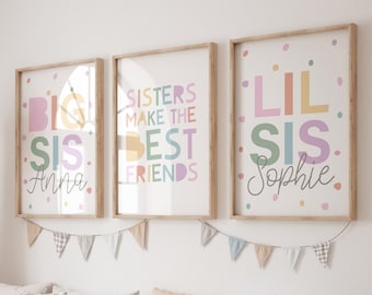 Sisters Make The Best Friends Wall Art, Girls Bedroom Decor, Big Sis Lil Sis, Sisters Bedroom, Rainbow, Siblings, Playroom Decor, Kids Room