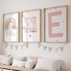 Girls Personalised Rainbow Print Set of 3, You Are Loved, Girls Nursery Prints, Girls Bedroom, Playroom Prints, Nursery Wall Art, Rainbow
