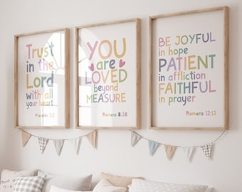Set of 3 Bible Verse Prints, Christian Wall Art, Girls Nursery Prints, Girls Bedroom Decor, Nursery Wall Art, Kids Room, Scripture Prints