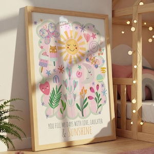 You Are My Sunshine Print, Gender Neutral,  illustration, Eco, Nursery Art, Kids Room, Flowers, Girls Bedroom Print, Girls Nursery Wall Art