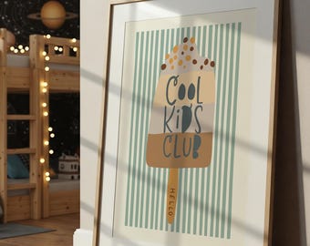 Cool Kids Club Print, Boys Nursery Prints, Sage Green, Boys Bedroom Decor, Playroom, Stripes, Boys Wall Art, Ice Lolly, Toddler Bedroom