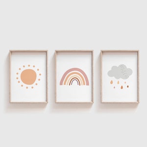 Set of 3 Girls Nursery Prints, Rainbow Prints, Girls Bedroom Prints, Playroom Prints, Rainbow Wall Art, Nursery Wall Art, Pink, Playroom