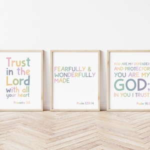 Set of 3 Bible Verse Prints, Christian Wall Art, Girls Nursery Prints, Girls Bedroom Decor, Scripture Prints, Sunday School, God, Jesus Love