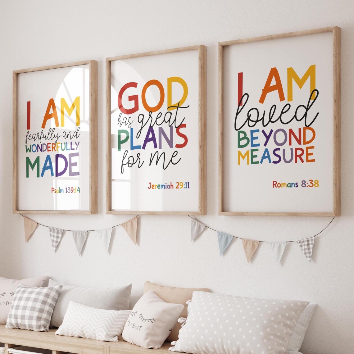 Set of 3 Bible Verse Prints, Christian Nursery Wall Art, Rainbow Prints ...