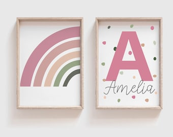 Set of 2 Girls Nursery Prints, Rainbow Wall Art, Personalised Rainbow Prints, Girls Bedroom Prints, Girls Wall Art, Girls Bedroom Decor