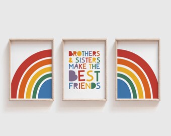 Speelkamer prints, broer en zus prints, regenboog prints, Rainbow Wall Art, kleurrijke speelkamer, jongens slaapkamer prints, meisjes slaapkamer prints