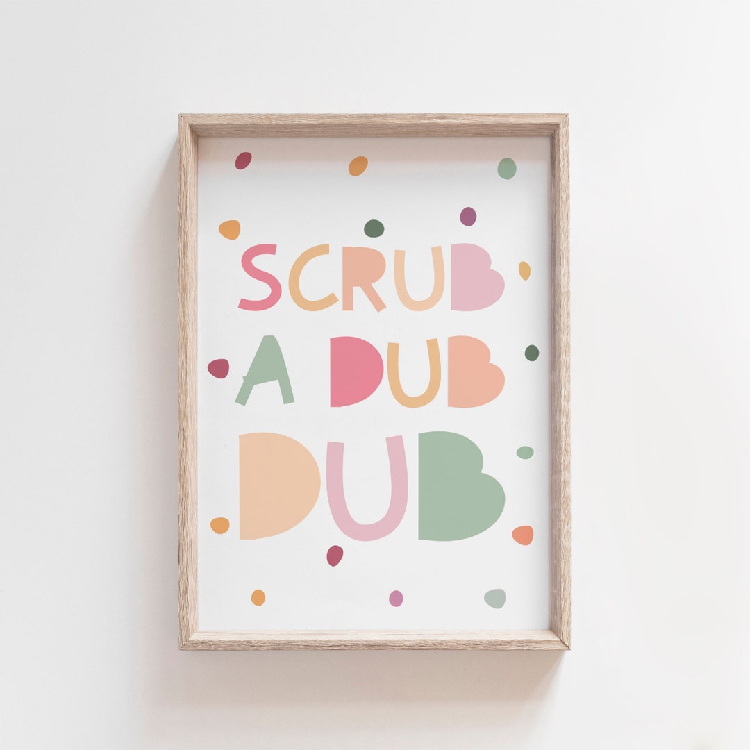 Scrub A Dub Dub Bathroom Print, Kids Bathroom, Kids Wall Art, Bathroom ...