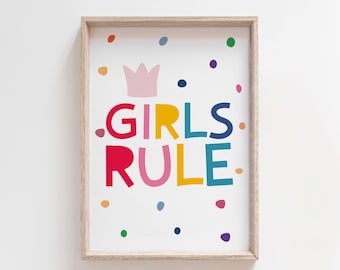 Girls Rule Print, Girls Nursery Prints, Girls Bedroom Decor, Nursery Quote, Playroom Prints, Nursery Wall Art, Girls Wall Art, Kids Room