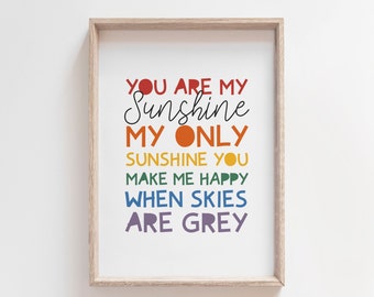 You Are My Sunshine Print, Girls Nursery Prints, Pastel Colours, Girls Bedroom Prints, Nursery Quote, Girls Wall Art, Playroom, Blush Pink