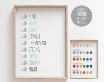 Positive Daily Affirmation Print, Boys Bedroom, Self Love Affirmation, Playroom Wall Art, Inspirational Prints, Kids Wall Art, Personalised