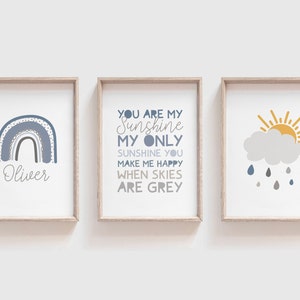 3 Boys Nursery Prints, Boys Nursery Wall Art, You Are My Sunshine Prints, Muted Blue, Nursery Quotes, Boys Bedroom Prints, Boys Wall Art