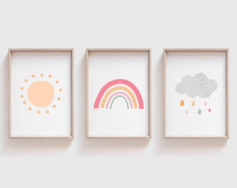 Set of 3 Girls Nursery Prints, Rainbow Wall Art, Rainbow Prints, Girls Bedroom Prints, Playroom Prints, Girls Bedroom Decor, Girls Wall Art