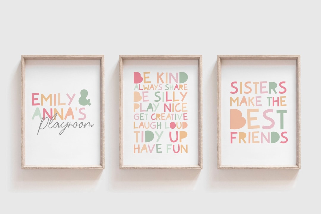 Set of 3 Playroom Prints, Sister Prints, Girls Nursery Prints, Girls ...