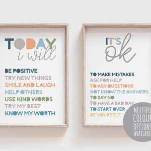 "2er-Set: ""Its Ok Not To Be Ok"" Druck, Affirmation, Jungen Schlafzimmer Wandkunst, Hausschule Poster, Kinder Geschenk, Spielzimmer Poster, Mädchen Schlafzimmer"