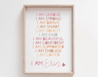 Girls Personalised Affirmation Print, Girls Bedroom Decor, Blush Pink, Positive Prints, Girls Nursery, Playroom Decor, Playroom Prints