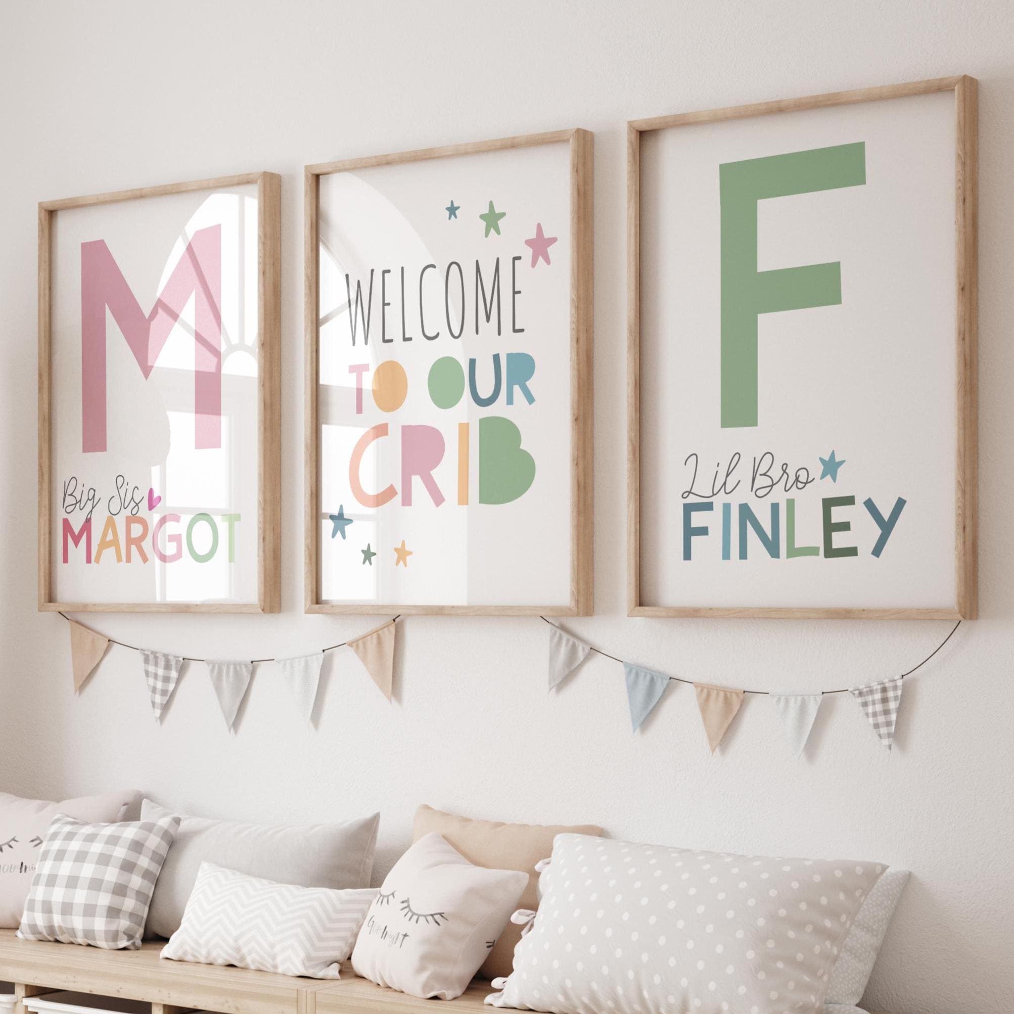 Set of 3 Brother Sister Prints, Sibling Prints, Brother Sister Wall Art, Shared Bedroom, Big Sis Lil Bro, Welcome to Our Crib, Kids Bedroom