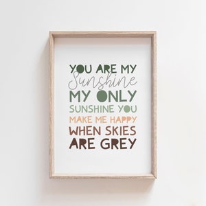 You Are My Sunshine Print, Boys Nursery Prints, Boys Bedroom Prints, Nursery Wall Art, Boys Nursery Quotes, Boys Wall Art, Brown and Green