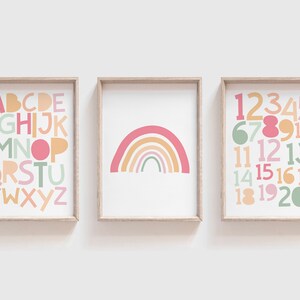 Set of 3 Alphabet and Numbers Playroom Prints, Girls Pastel Nursery Prints, Girls Bedroom Prints, Playroom Wall Art, Playroom Posters