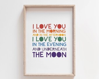 Ich liebe dich am Morgen und am Nachmittag Druck, Jungen Kinderzimmer Druck, Kinderzimmer Zitat, Mond Druck, Mädchen Schlafzimmer Dekor, Kinderzimmer Wand Kunst