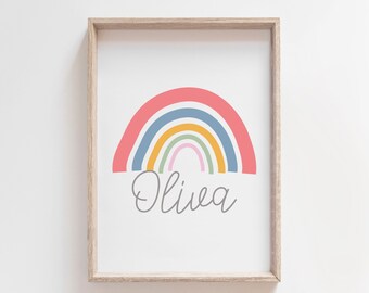 Girls Personalised Nursery Print, Rainbow Prints, Rainbow Wall Art, Girls Bedroom Prints, Playroom Prints, Playroom Wall Art, Girls Wall Art