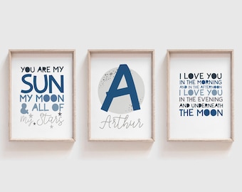 3 Jungen Kinderzimmer Drucke, Jungen Wandkunst, Weltraum Mond Sterne, Kinderzimmer Wandkunst, Jungen Schlafzimmer Drucke, Kinderzimmer Zitate, Jungen Schlafzimmer Dekor, 3er-Set